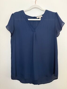 LOFT Navy Blue V-Neck Flutter Sleeve Top